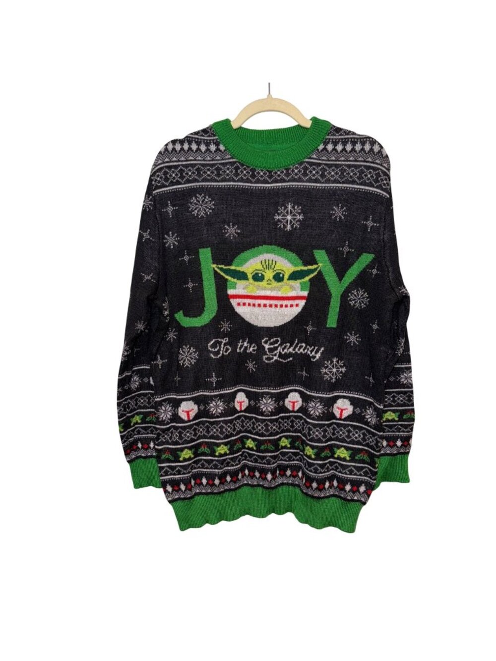 H&M Star Wars Baby Yoda Christmas Sweater Joy To The Galaxy Snowflake Print L